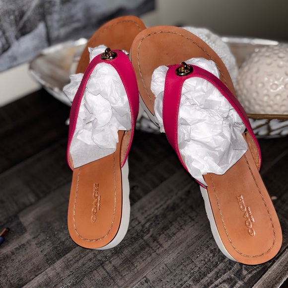 Coach Shoes - Coach Size 7.5 Women Sandal Flip Flop Red Leather Shelley